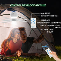 Ventilador de camping con linterna LED, ventilador de techo recargable para tienda de campaña, ventilador colgante portátil con control remoto y proyección, elementos esenciales para acampar para toldo, tienda de campaña, coche, RV, huracán, kit de superv - details 0