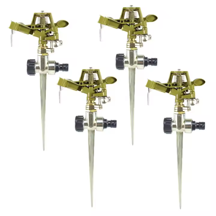 Aspersores pulsantes con boquilla de latón, cabezal rociador de agua resistente, Base, ForArea césped, Patio, jardín, 4 piezas - 1