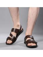 Sandalias de Hombre a la Moda Sandalias de Playa de Cuero con Punta Abierta de Color Sólido - details 4