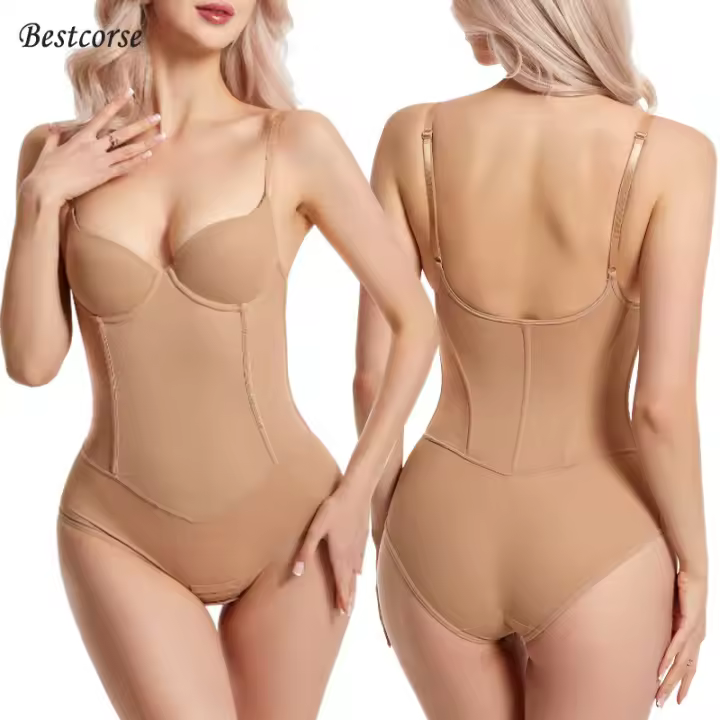 Bestcorse Traje de Cuerpo Sin Costuras Escultura de Cuerpo con Espalda Desnuda Ruedas de Acero - 1