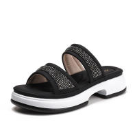 Sandalia sandalias con diamantes de agua, zapatos arrastrados con una palabra, novedad de verano 2025, estilo de tacón grueso con pendiente inferior, zapatillas frescas con punta abierta para - details 1