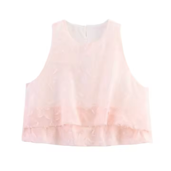 PB & ZA 2025 versión de globo textura sin mangas suelta estilo dulce tops simples novedad de verano ropa de mujer - 1