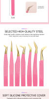Pinzas para Pestañas Profesionales en Acero Inoxidable Rosa Anti-Estático No Magnético Herramienta de Maquillaje para Extensión de Pestañas 3D - details 5