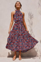Vestido largo de mujer europea y americana 2025, nuevo vestido con cordones, estampado de lunares y cuello. - details 36