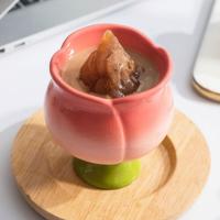 Creativo tulipanes irregulares exprimidos a mano flor cambio gradual de color taza de helado de cerámica linda taza de helado pintada a mano regalo - details 4