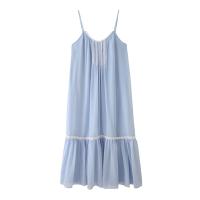 PB & ZA 2025, vestido holgado informal de encaje de color contrastante con tirantes, falda larga, novedad de verano, ropa de mujer - details 1