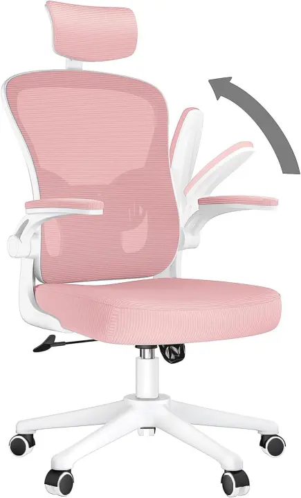 Silla de Oficina, Silla de Escritorio Ergonómica con Reposacabezas Ajustable y Soporte Lumbar, Respaldo de Malla Transpirable, Reposabrazos Abatibles de 90 ° Silla giratoria de 360 grados ° - 1