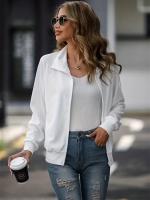 Chaqueta De Cuello Bandeo Para Mujer Con Cierre De Cremallera Y Estilo Deportivo Color Sólido Sudadera Suelta De Invierno - details 3