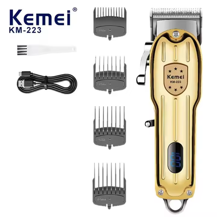 Kemei-cortadora de pelo eléctrica de Metal para hombre, máquina para cortar cabello profesional, inalámbrica, recargable, KM-223 - 1