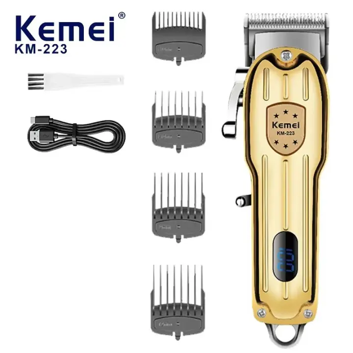 Kemei-cortadora de pelo eléctrica de Metal para hombre, máquina para cortar cabello profesional, inalámbrica, recargable, KM-223 - 1