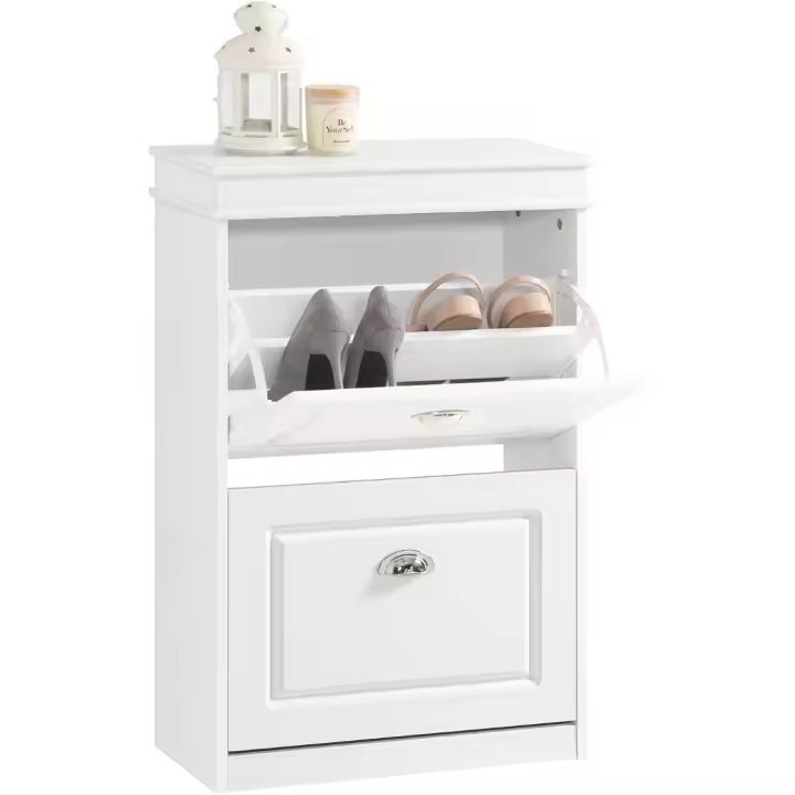Zapatero Estrecho Organizador de Zapatos Blanco 53 x 24 x 82 cm Estantería con 2 Puertas - 1