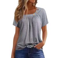 Camisetas Casuales de Verano para Mujer Top Básico Sólido con Botón Cuello en V Estilo Callejero Oversize Ropa de Moda - details 3
