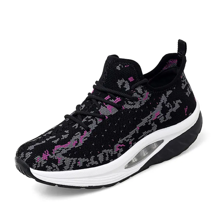 Zapatos deportivos de marca para mujer, zapatos de suela gruesa, zapatos de plataforma con tejido volador, zapatos tonificadores para mujer, zapatillas de deporte con cuña, zapatos con balancín transpirables - 1