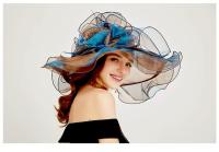 Elegante Sombrero de Derby de Organza Rosa Largo y Ancho con Estilo Floral - details 5