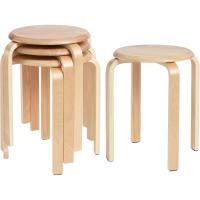 Juego de 4 taburetes redondos de madera, taburetes de bar, silla apilable de madera doblada, antideslizante, sólida, taburetes apilables, cocina, oficina, silla de fiesta, color madera - details 0