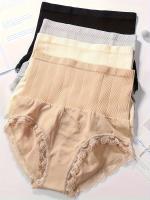 Pack de 4 Bragas de Cintura Alta Sin Costuras para Mujer con Control de Abdomen Posparto - Levanta y Ajusta Glúteos con Encaje en Contraste, Tejido Suave y Transpirable, 4 Colores (/Beis/Gris Claro/Blanco) - Elegantes para Uso Diario y Ocasiones - details 0