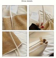Bolso de Hombro de Paja de Gran Capacidad Textura Tejida Natural Adorno de Bloque de Color - details 4