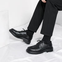 Zapatos de negocios de cuero informales retro negros con cordones y caña baja de cuero para hombre - details 4