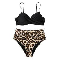 Bikini sexy de cintura alta con estampado de leopardo, abertura cruzada y bolso rígido, traje de baño 2025. - details 4