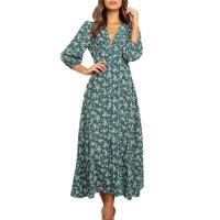 Vestido Vintage Elegante Verde 2025 para Mujer Manga Larga Estampado Floral Línea A Primavera/Verano - details 2