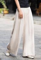 Pantalones de pierna ancha sueltos con cintura elástica de lino para mujer moda coreana informal 2025 - details 9