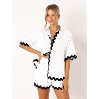 Conjunto de dos piezas de camisa de manga corta con botones y pantalones cortos holgados casuales de moda para mujer, primavera verano. - details 40