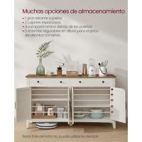 Aparador, Armario de Almacenaje con Cajón, Armario de Cocina con Puertas y Estante Regulable, Estilo Campo, para Salón, Comedor, 40 x 80 x 80 cm, Blanco Rústico y Marrón Miel - details 11