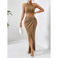 2025 nueva ropa de mujer, traje de mujer, chaleco + falda larga, slim, cadera, giro, verde - details 7