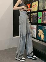 Pantalones vaqueros grises para mujer, pantalones rectos de cintura alta con tinte anudado, pantalones de pierna ancha holgados Vintage, pantalones vaqueros informales de autocultivo para mujer de verano - details 2
