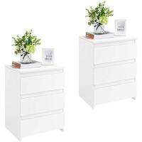Mesitas de Noche con 3 Cajones 45x35x60,5cm Mesitas de Noche Modernas para Dormitorio Mesa Auxiliar de Madera para Sala de Estar Blanca - details 0