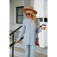 Camiseta de mujer con cuello redondo y botones lisos, ropa estética holgada para mujer, ventas baratas con mangas - details 25