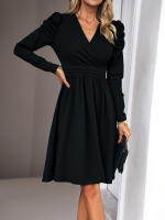 Vestido elegante de manga larga con cuello en V para mujer, ropa de calle de Color sólido, moda de viaje, otoño e invierno, 2023 - details 10