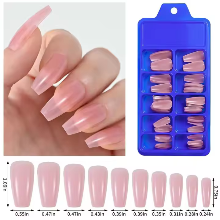 Set completo de decoración artificial acrílica para uñas de mujer, cuadrado blanco, 100 UDS, 10 tamaños para presionar en las uñas - 1