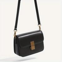 Bolso bandolera convertible para mujer - Negro con detalles en tonos dorados, correa desmontable, cierre a presión, súper fibra de alta calidad, diseño compacto espacioso para uso diario y formal, bolso de viaje versátil, bolso con textura brillante - details 3