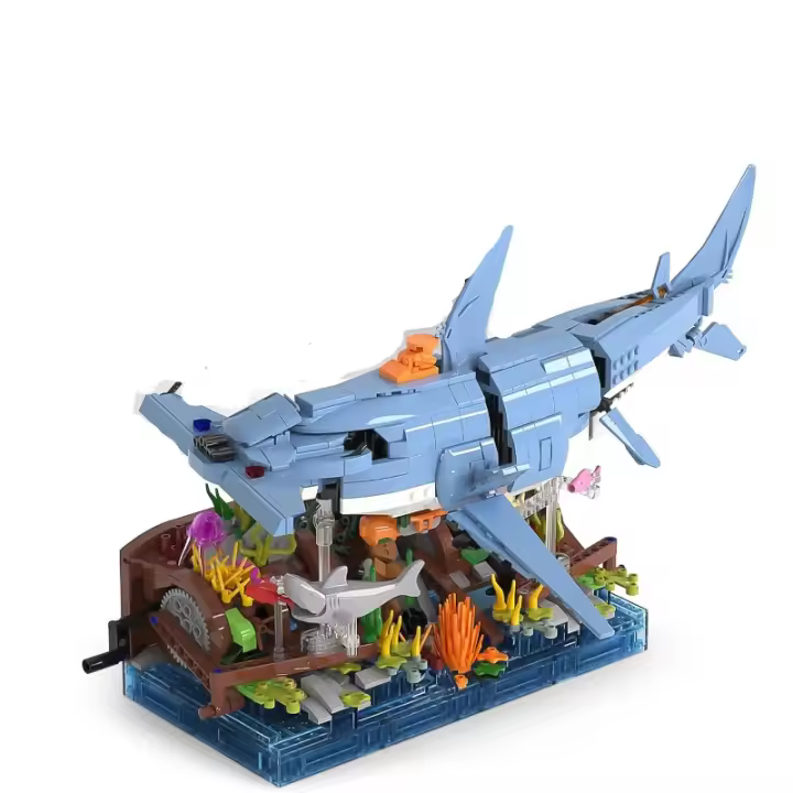 Conjunto de construcción de tiburón Hammerhead para adultos, exhibición funcional de escena marina, regalo de decoración del hogar con pasión por el océano - 1