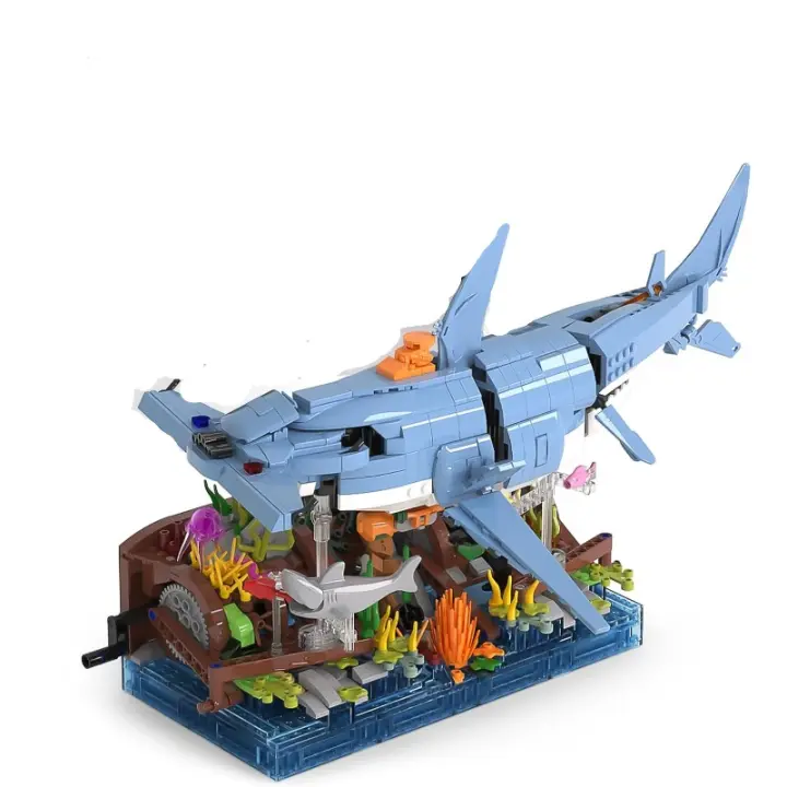 Conjunto de construcción de tiburón Hammerhead para adultos, exhibición funcional de escena marina, regalo de decoración del hogar con pasión por el océano - 1