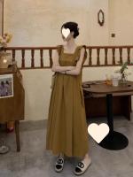 Falda junto al mar con espalda descubierta y lazo, vestido pequeño con mangas voladoras y cuello cuadrado francés para niños, falda larga estilo vacaciones - details 1