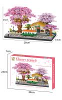Mini Sakura Tree House con luces, bloques de construcción, flor de cerezo, estación de tren, ciudad, vista de la calle, ladrillos, juguetes para niños, regalo de Navidad para niñas - details 11