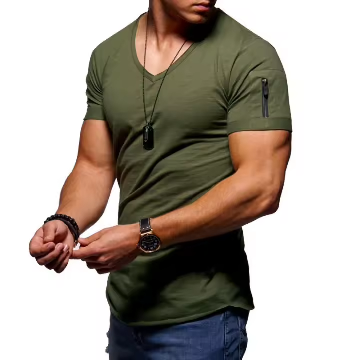 Camiseta hombre cuello pico talla grande casual manga corta - 1