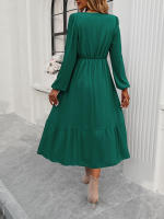 Vestido largo elegante de color sólido con cuello en V para otoño e invierno - details 26