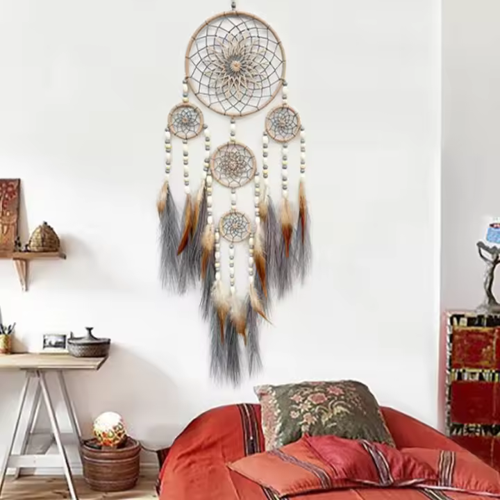 62Ce elegante Dreamcatchers Decoración colgante pared con hierba Pampas y cuentas madera - 1