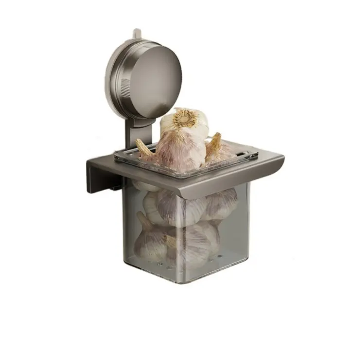 Caja de almacenamiento de jengibre con ventosa de acero al carbono, caja de almacenamiento de alimentos y frutas montada en la pared, gran capacidad, extraíble - 1