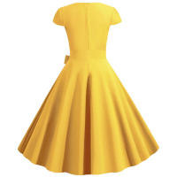 Vestido de fiesta de verano para mujer con cuello cuadrado sólido y cinturón - details 19