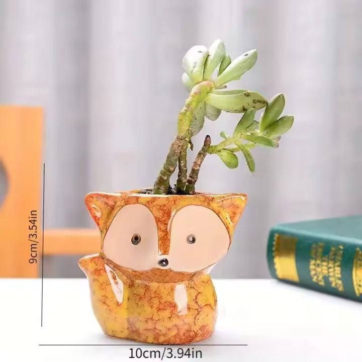 Fox cerámica jugosa mini hermosa flor en forma de pequeña ETA, bonsái, dibujos animados TER, decoración del hogar ETA - 1