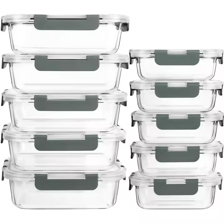 [10 unidades] Recipientes de vidrio con tapas- MCIRCO de almacenamiento de alimentos con tapas de cierre a presión de por vida, horno, congelador y lavavajillas - 1