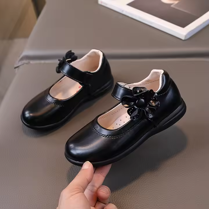 Zapatos planos de fiesta de cuero floral para niña, negro, caramelo, princesa - 1