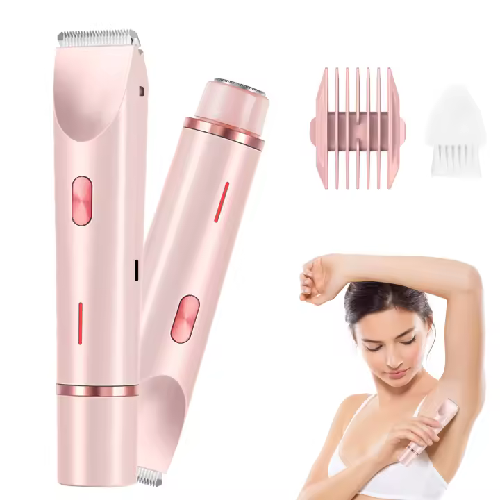Afeitadora femenina recargable de doble cabezal, depilación indolora en seco y húmedo para piernas, axilas y línea del bikini - 1