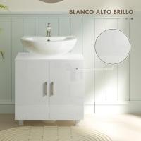Debajo l Lavabo bajo Lavabo Lavabo Pie 2 Puertas 2 Estantes y Sistema Antivuelco Cuarto 60x35x60 cm Blanco - details 1