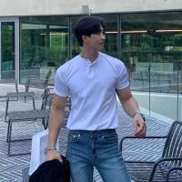 Polo de manga corta para hombre, estilo americano, retro, elástico, rasgado, musculoso, Fiers, deportivo, top casual - details 3