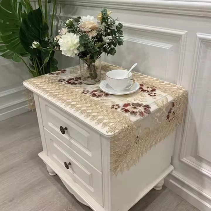 Mantel pequeño ENCE bordado junto a la cama, caja de compras rectangular, 40x80 cm, blanco, funda Antip, europeo - 1